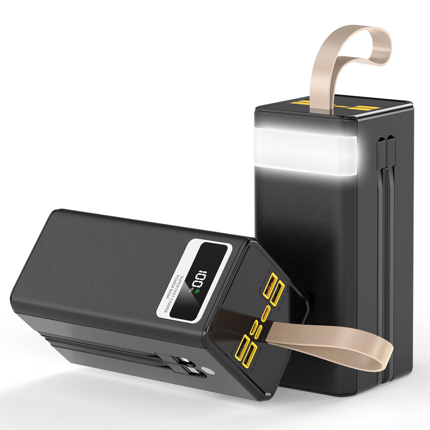 CCAGU대용량 보조배터리 60000mAh 고속충전PD 22.5W 2개 충전선 내장 캠핑용 차박용 여행용 멀티단자, 블랙 45,900원