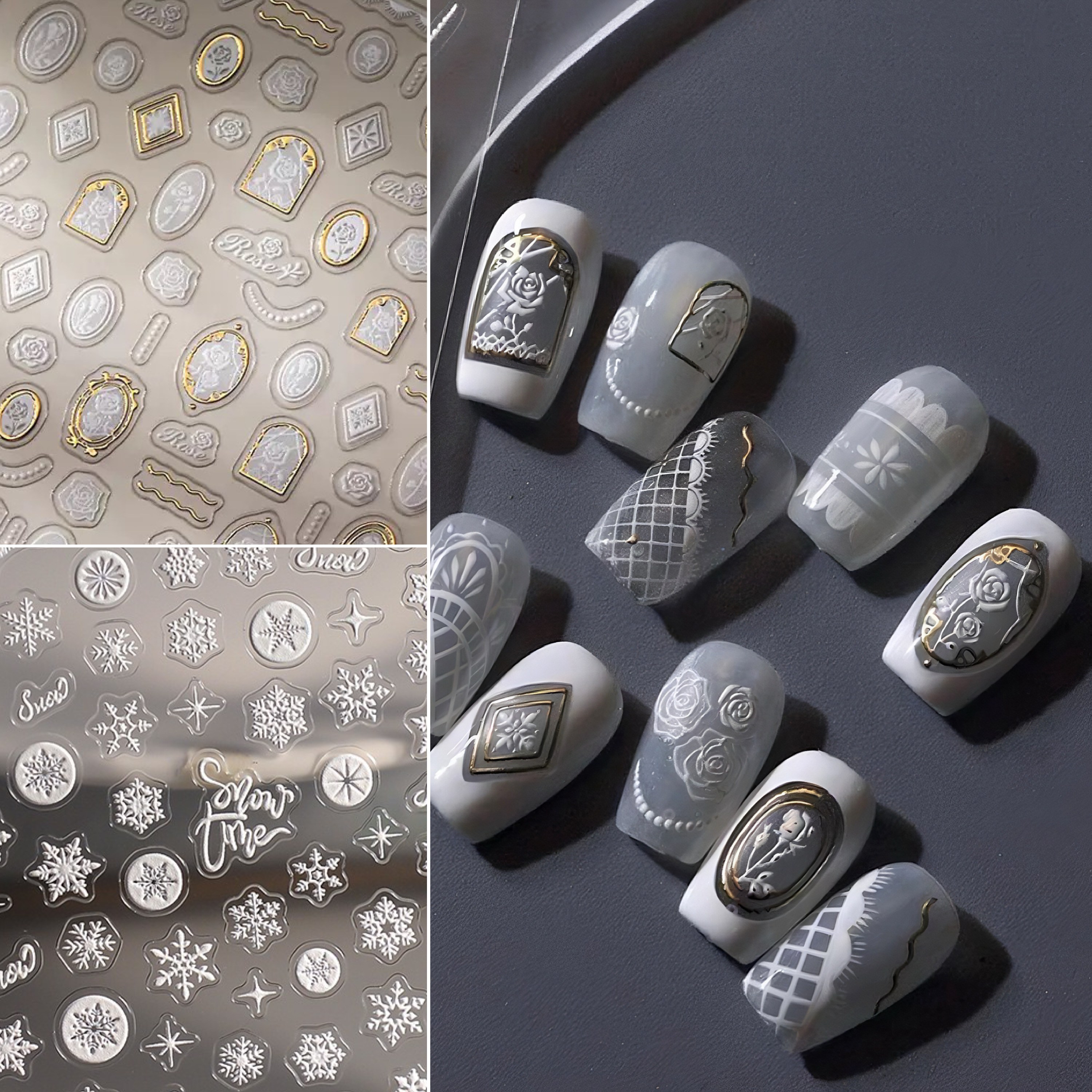 별라 네일 스티커 겨울 눈 꽃 별 달 2종 세트, 2개, 화이트골드 A 7,500원