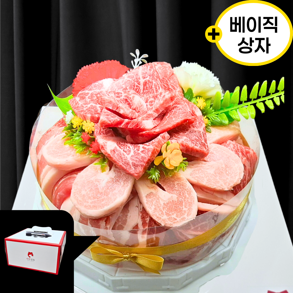 하루정육] 명품 한돈많이 케이크 1400g 한우한돈 모듬구이 혼합 고기케이크, 1세트 143,300원