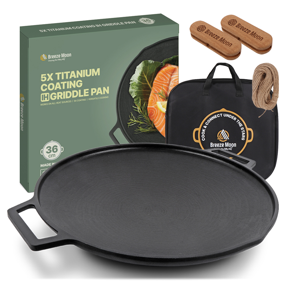브리즈문 티타늄 5중코팅 인덕션 겸용 통주물 캠핑 그리들 팬 36cm + 전용가방 + 우드손잡이 세트 37,800원