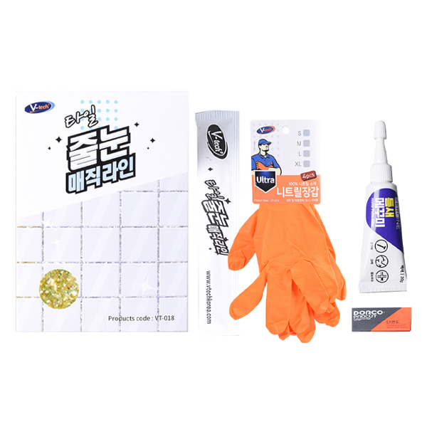 브이텍 타일 줄눈 매직라인 코팅제 골드펄 + 니트릴장갑 4p + 틈새메꾸미 + 단면도 세트, 1세트 17,930원