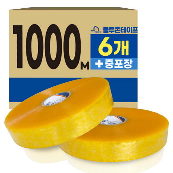 블루존 박스테이프 투명 1000M 기계용 제함기용 사계절 기계테이프 * 6개입, 6개입 72,000원