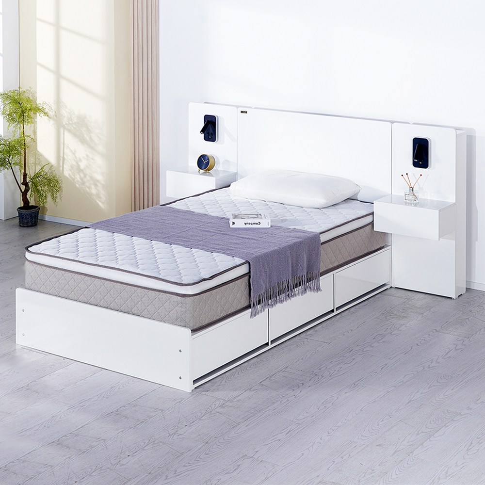 (매트포함)보루네오 100%국내생산 데이지 호텔 LED 통서랍 침대프레임 SS Q+독립스프링 유로탑 세트(협탁 미포함), 02.데이지(화이트) 독립스프링 유로탑 588,000원