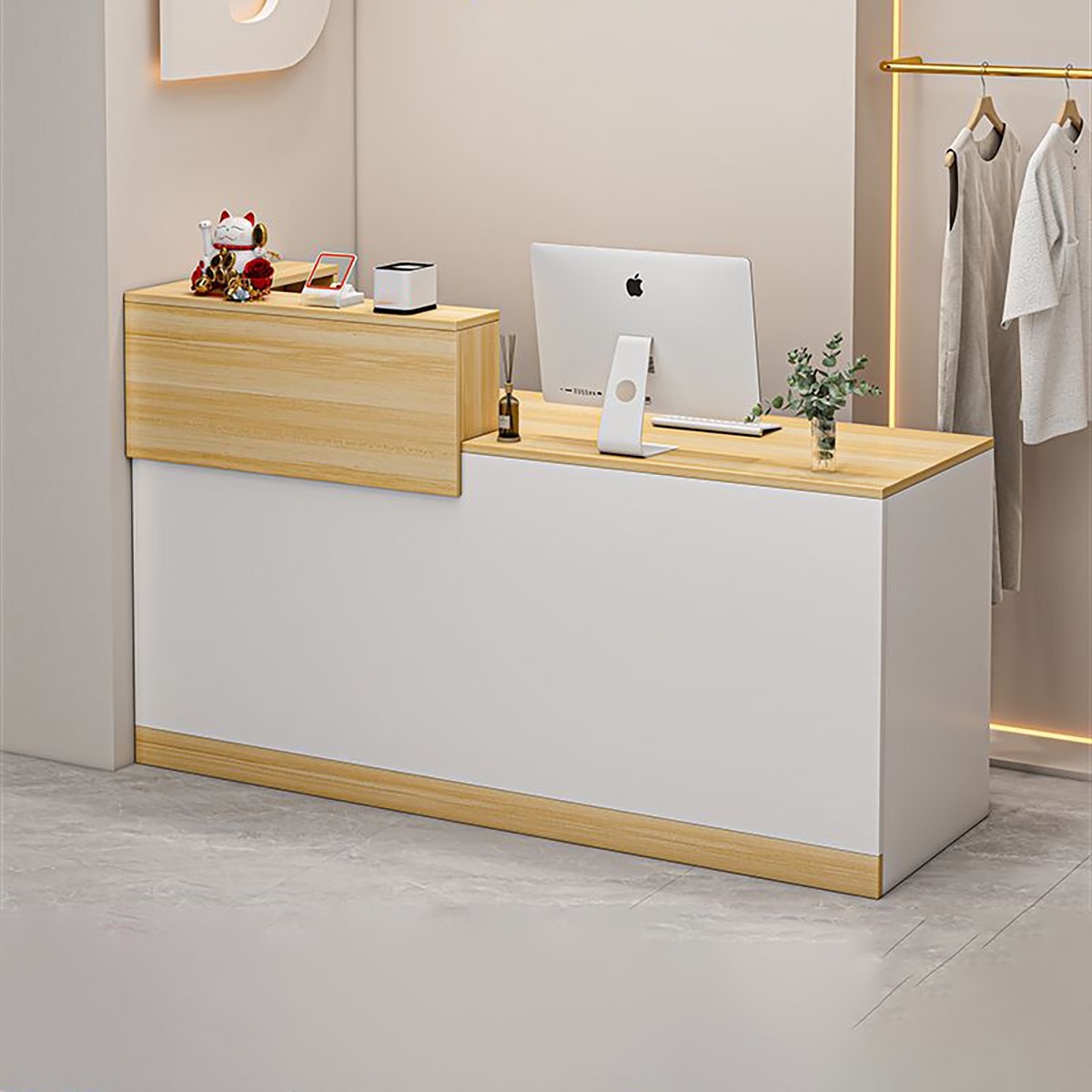 계산대 수납형프론트 안내데스크 상담테이블 미용실 네일숍 카운터 업소용 카운터테이블, 화이트+옐로우 238,000원