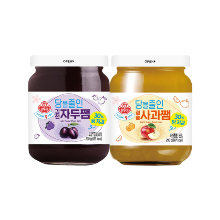 오뚜기 당을 줄인 김천자두쨈 290g + 청송사과쨈 290g 2종세트 저당 과일쨈, 1개, 1g 13,200원