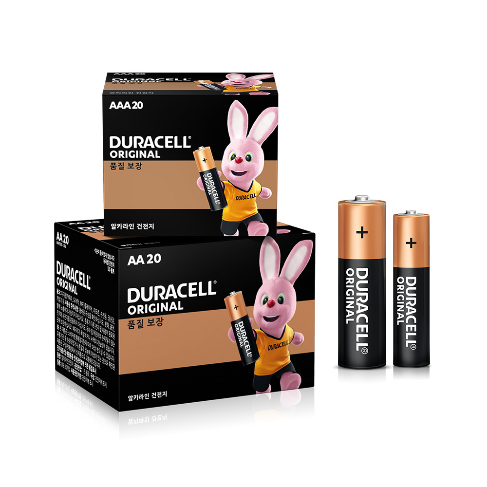 듀라셀 오리지널 알카라인 AA 건전지 20p + AAA 건전지 20p 26,900원