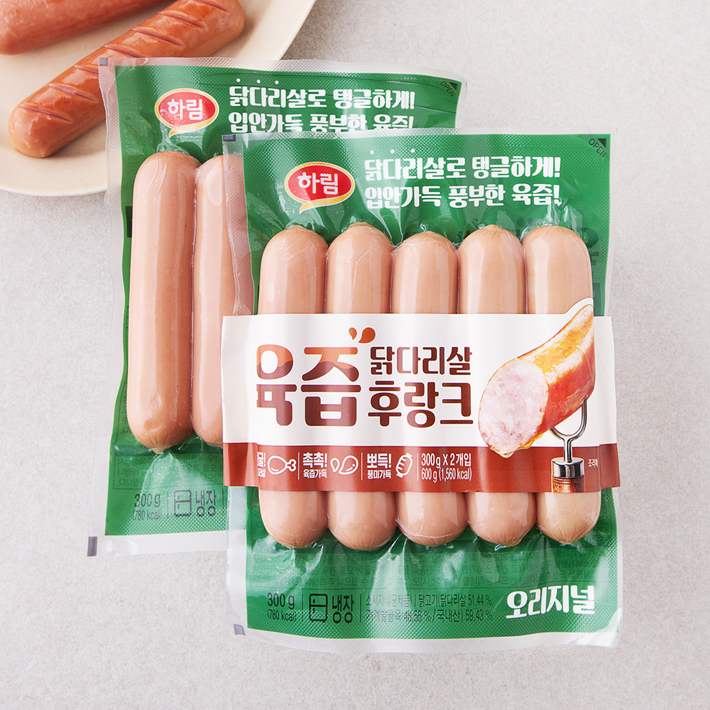 [로켓프레시] 하림 닭다리살 육즙 후랑크 오리지널 5개입 6,630원