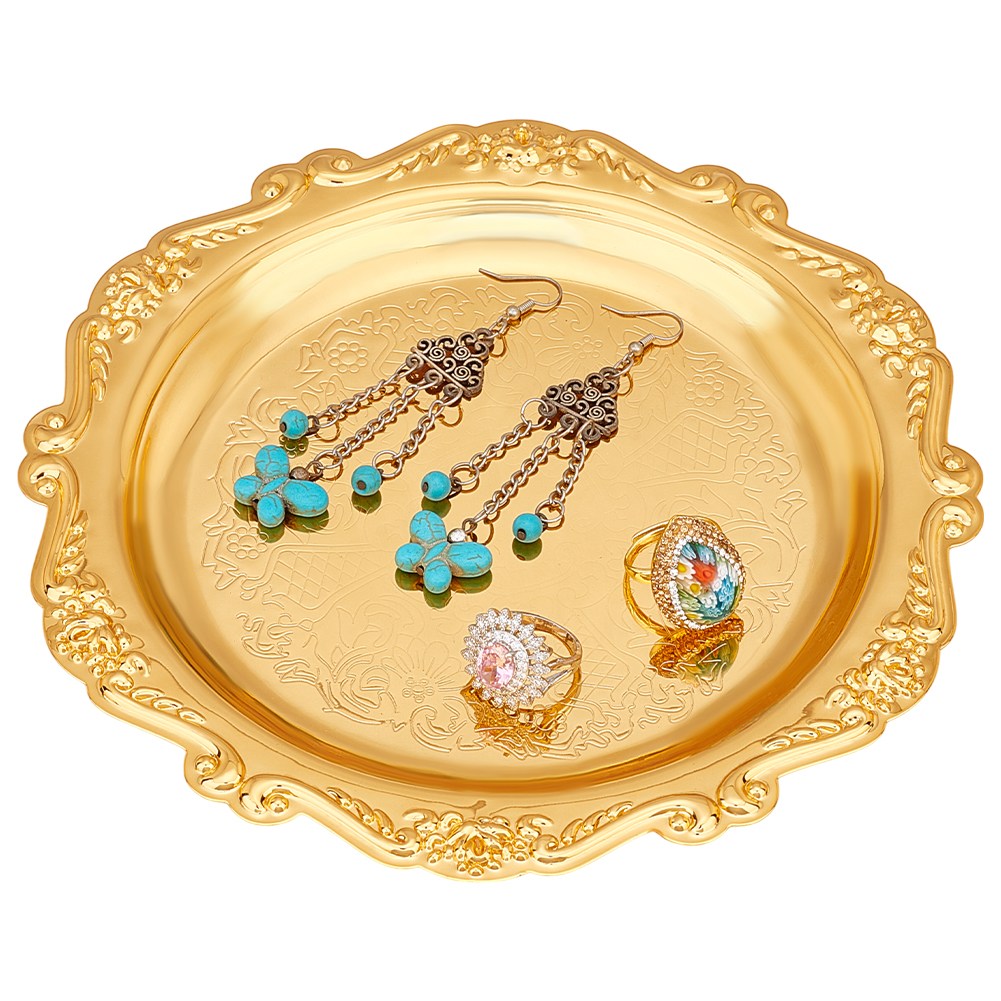 철제 서빙 트레이 스낵 케이크 푸드 라운드 골든 19.7x20x1.7cm, 골든 11,490원