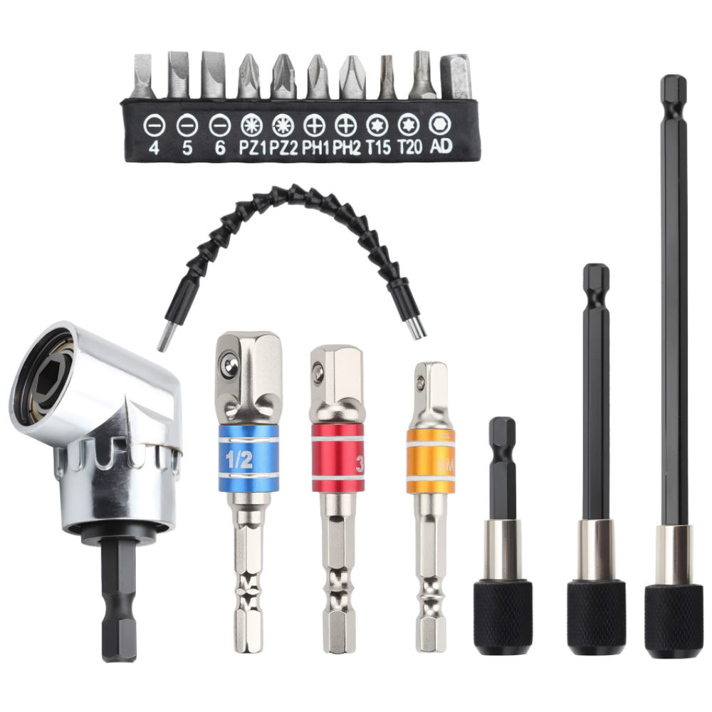 유연한 드릴 연장 키트, 105직각 드릴 비트, 구부릴 수 있는 드릴 연장, 3피스 1/4 3/8 1/2 범용 소켓 어댑터 세트, 3피스 드릴 홀더, 스크루드라이버 비트 세트, 1세트 19,880원