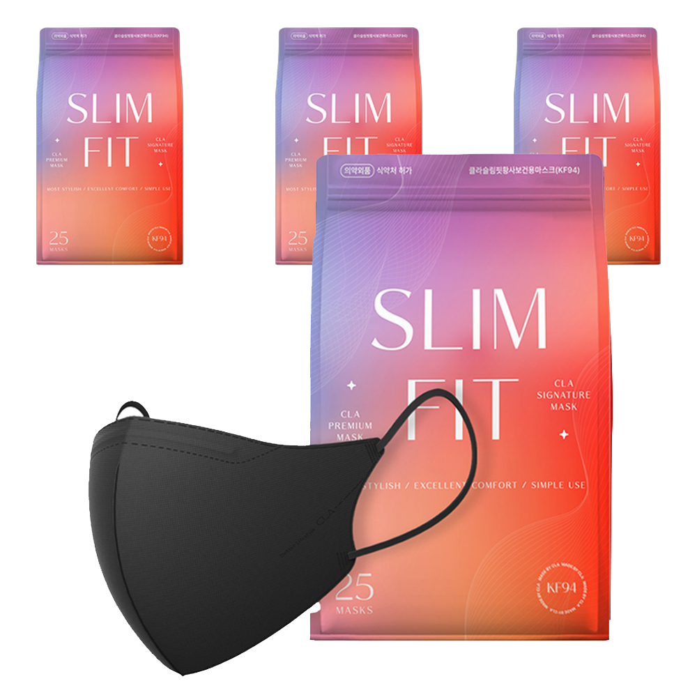 CLA 슬림핏 라이트 패키지 새부리형 보건용 마스크 소형 KF94, 25개입, 4개, 블랙 22,800원