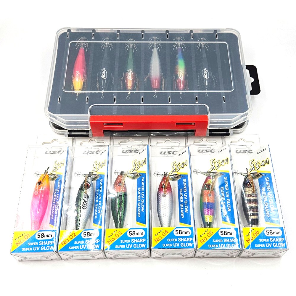 아시카 독도 새우에기 랜덤 12+2 케이스세트 무료배송 특가 UV 틴셀 미니 수평 58mm 쭈꾸미 갑오징어 낚시, 1세트, 12개입 48,000원