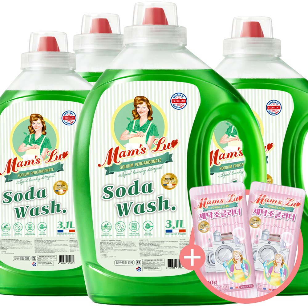 맘스럽 소다워시 액체세제 플로럴향 고농축 실내건조 베이킹소다 세탁세제 더마테스트인증, 4개, 3.1L 10,900원