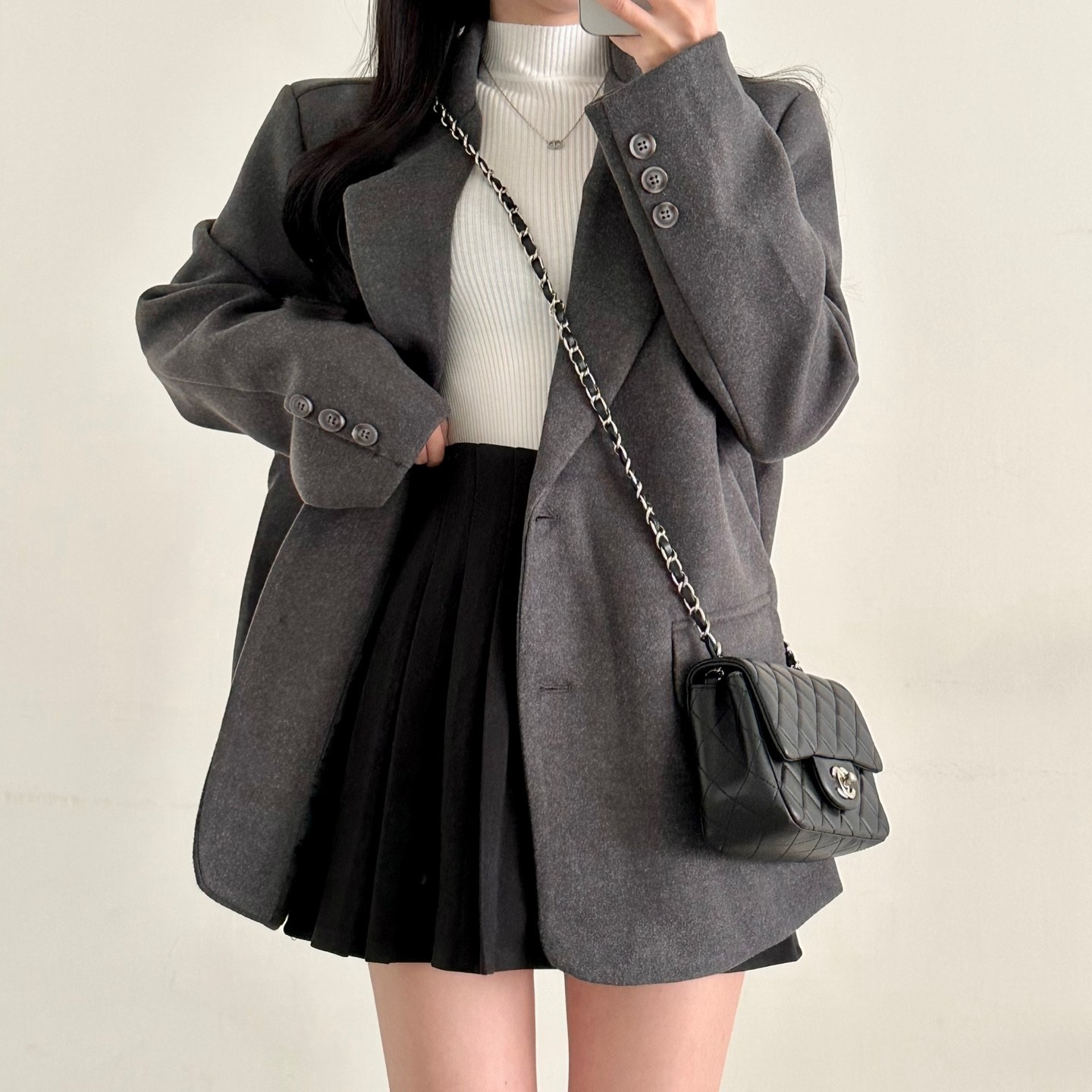 스트릿제이 모직 울재킷 오버핏 따뜻한 반코트 카라 루즈핏 아우터 깔끔한 빅사이즈 포켓 하객룩 클래식 긴팔 자켓 49,900원