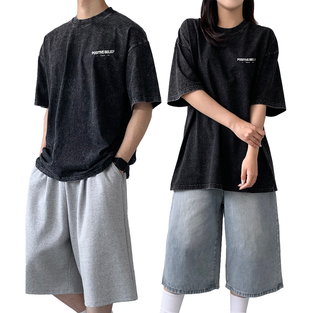 하바우 남녀공용 포지티브 프린팅 고중량 피그먼트 나염 오버핏 빅사이즈 면 반팔티 17,500원