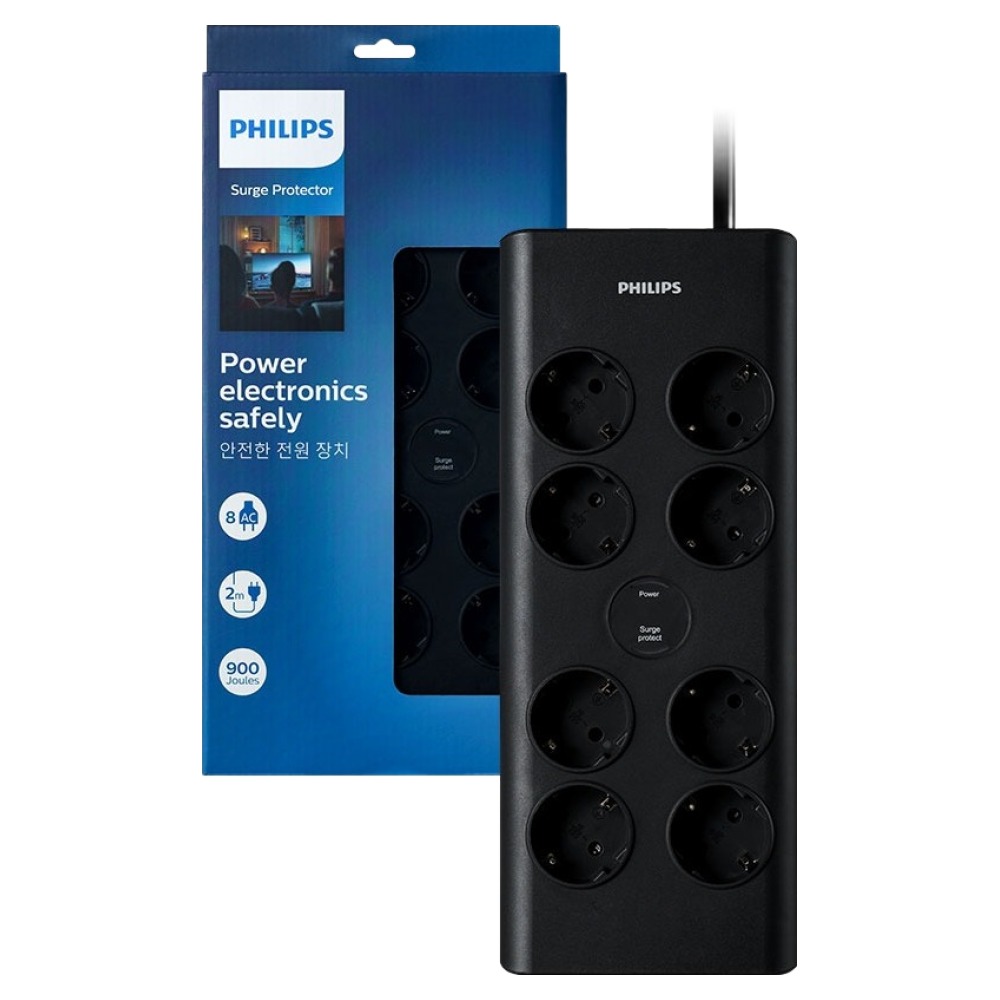 필립스 서지 프로텍트 멀티탭 8구 SPN7080WA/61, 2m, 블랙, 1개 34,340원