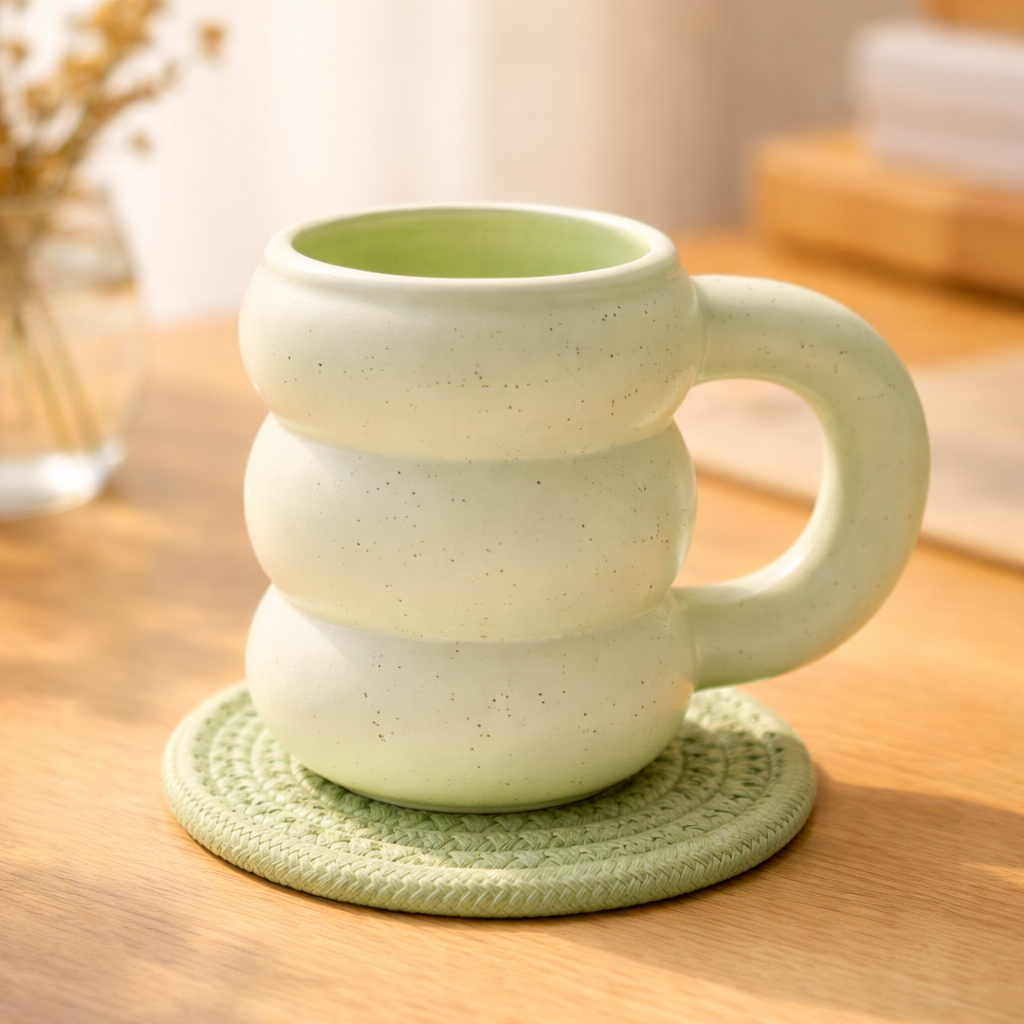 코시나보니따 뚱뚱 도자기 머그컵 300ml+컵받침, 1세트, 그린머그+그린티코스터 6,800원