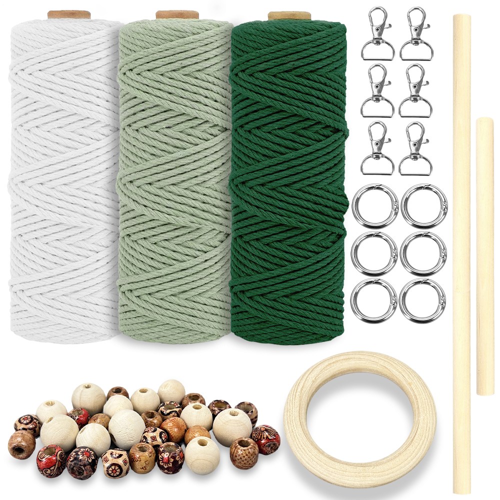 3롤 마카롱 원사, 지침이있는 초보자를위한 180m 마카롱 키트, 마카롱 면사, DIY 보헤미안 장식 공예 용 마카롱 로프, 마카롱 열쇠 고리 나무 구슬이 달린 천연 면사 로프 17,090원