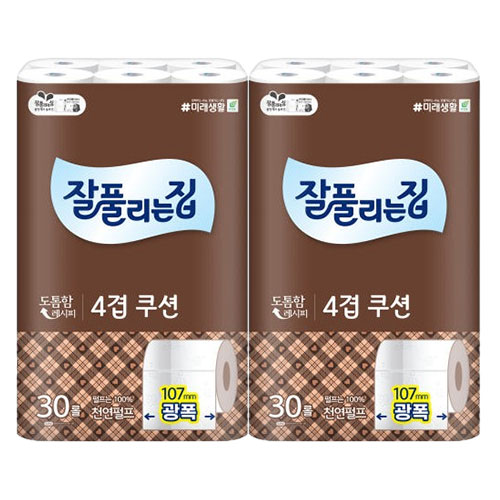 잘풀리는집 4겹 쿠션 소취화장지 27m 30롤 x 1팩 37,200원