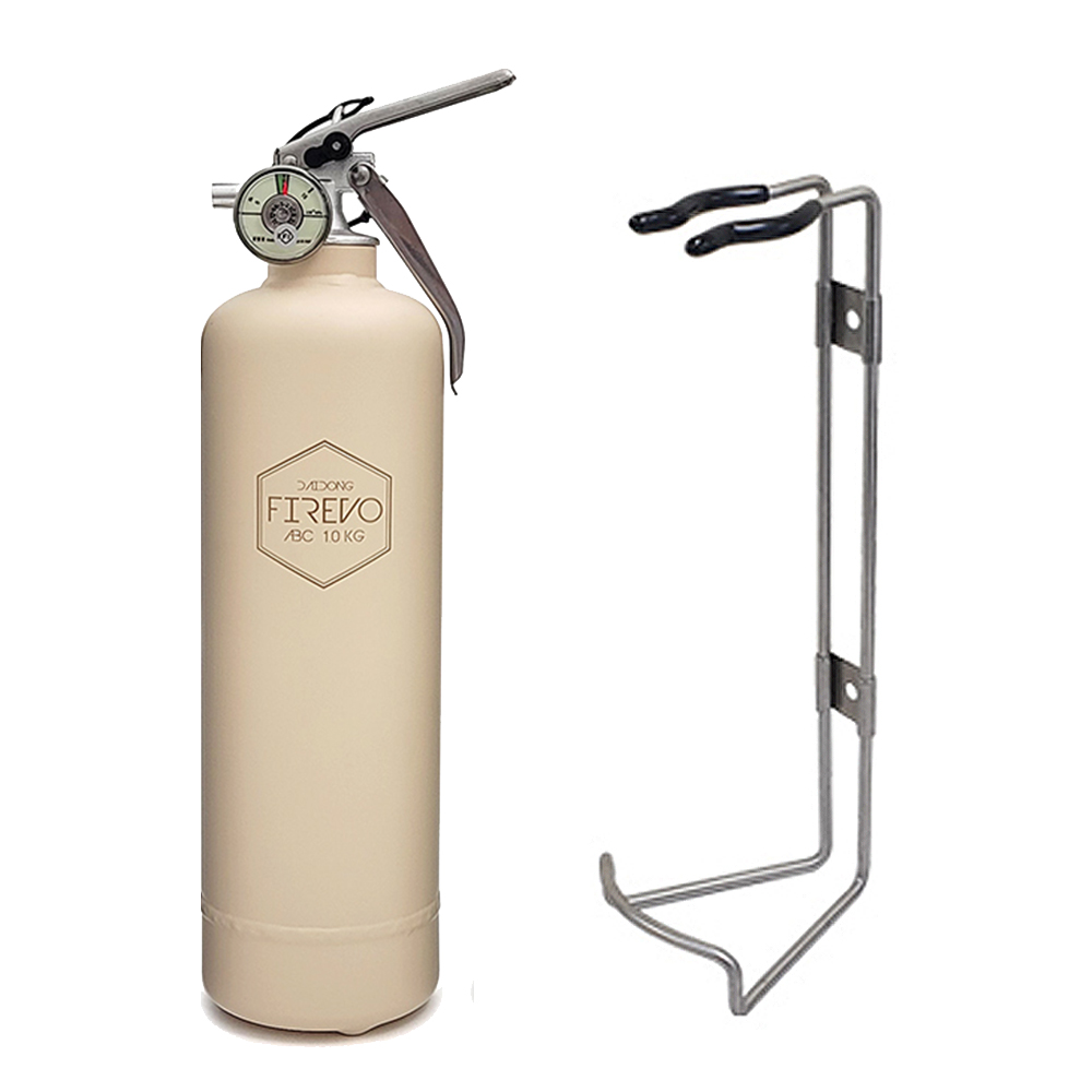 NEW 뉴 피레보 FIREVO 디자인 소화기 벌크와 스텐벽부거치대 / ABC 분말 예쁜 실용적 선물용 가정용, NEW 무광 베이지 벌크+벽부스텐거치대, 1개 54,900원