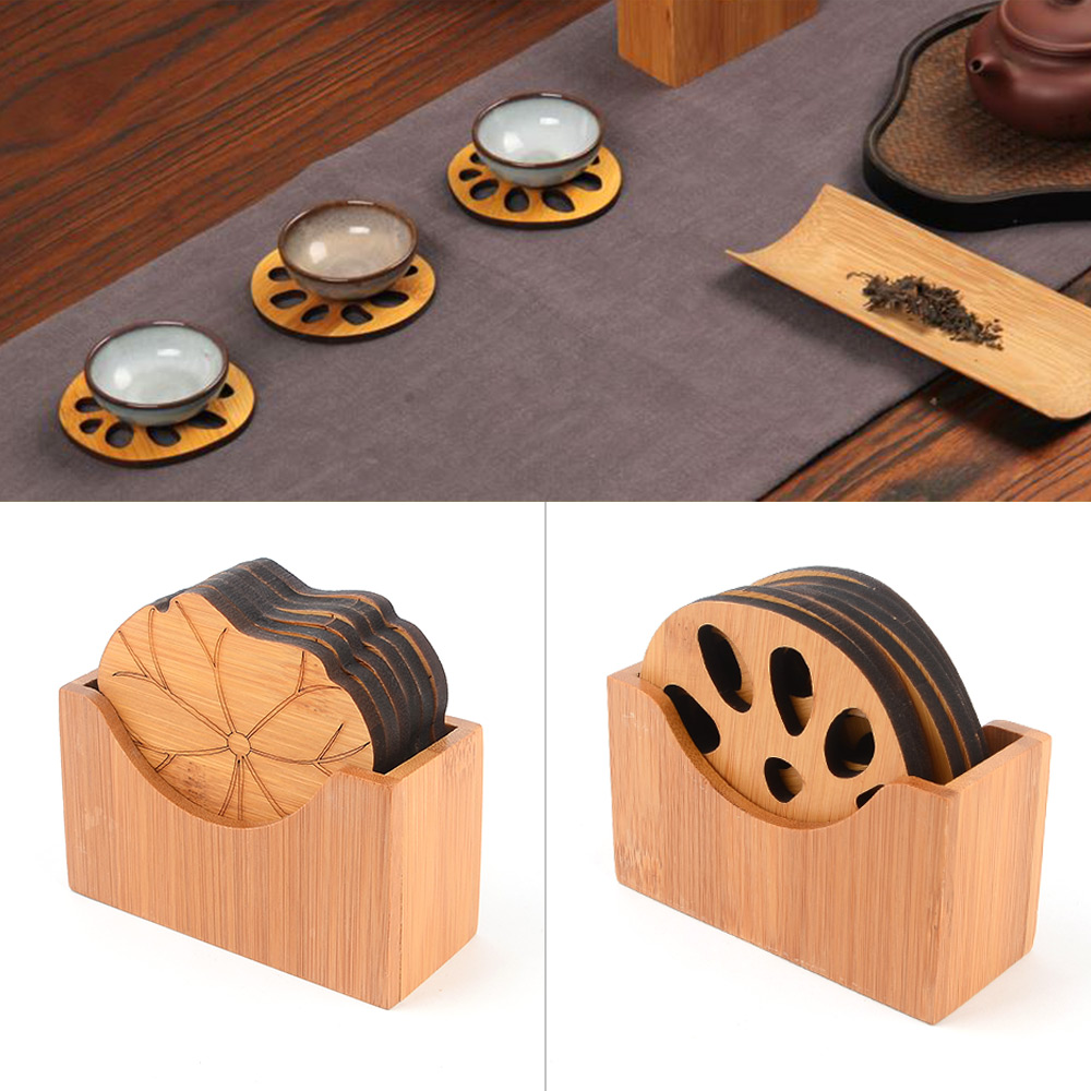 골든트리 우드 컵 받침대 티 코스터 6개입 1세트 찻잔받침 컵쟁반 컵홀더, 우드 나뭇잎 6개입+홀더 14,000원