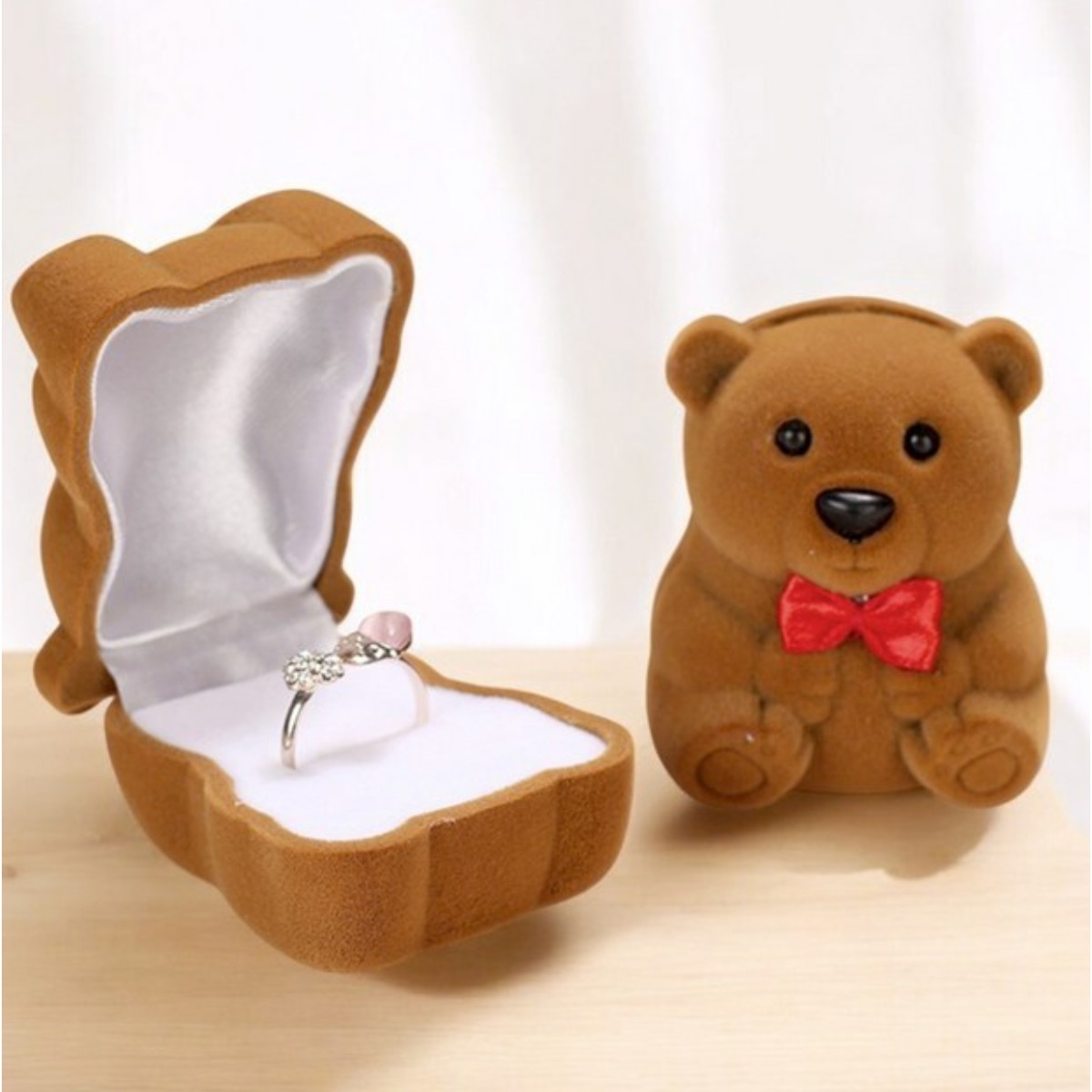 슈퍼마르크트 곰돌이 반지케이스 돌반지 백일반지 주얼리보석함, 1개, 브라운 10,000원