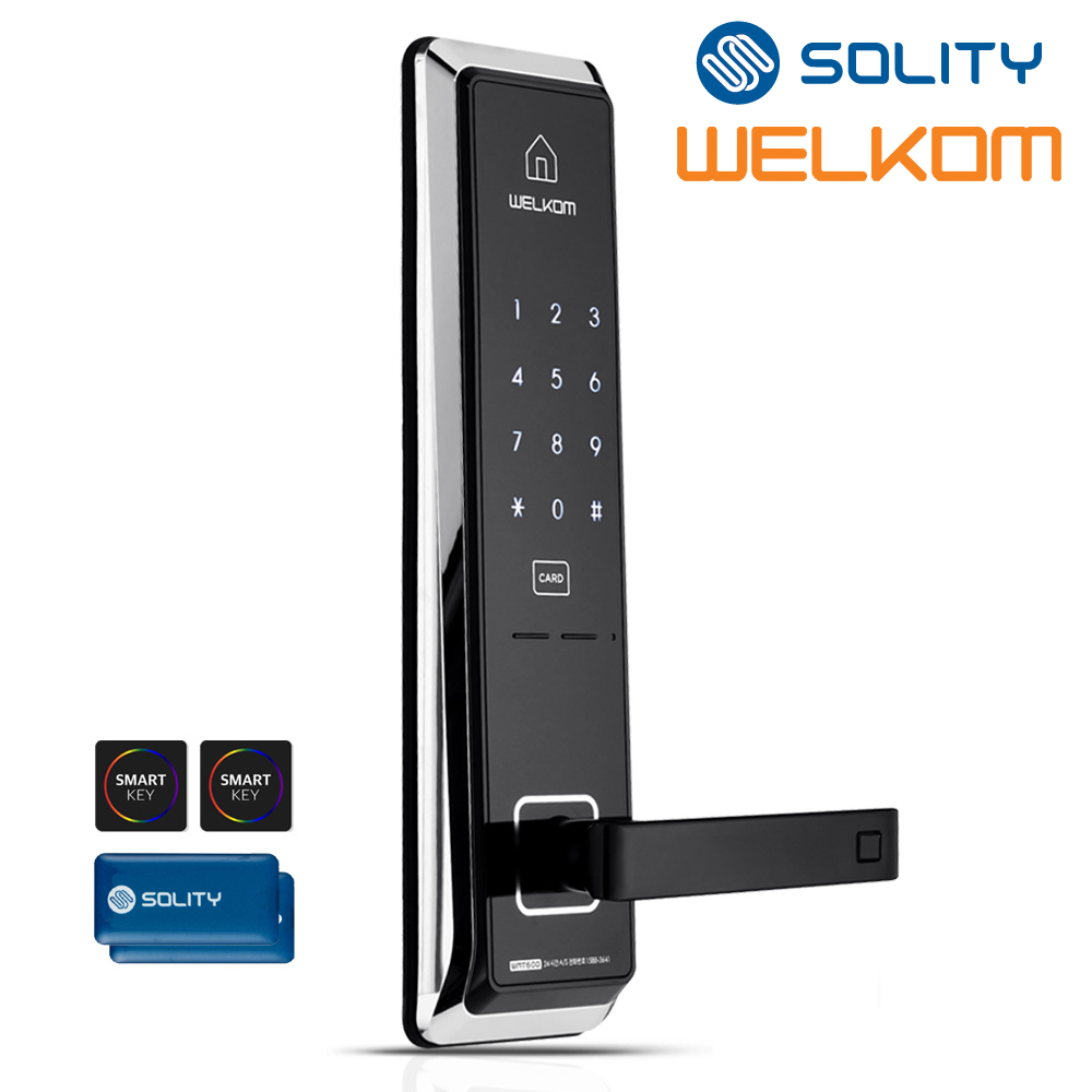솔리티 웰콤 WMT600 카드키4개+번호키 0초즉시잠금 허수기능 에티켓기능 음량조절(무음가능) 내부이중잠금 전기충격무력화 크롬도금 유광코팅 음량조절 현관문 디지털도어락 도어록, 웰콤 WMT600 (카드키 포함), 고객직접설치 108,000원