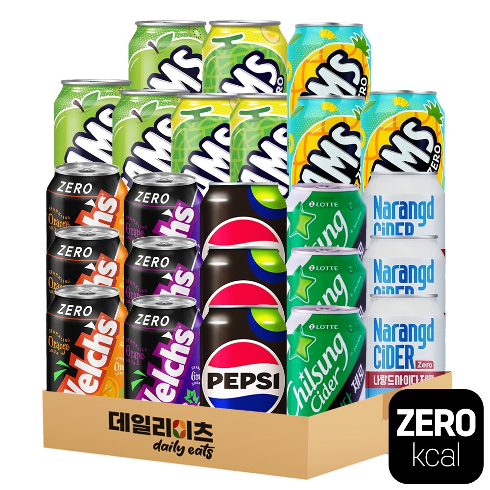 [데일리이츠] 제로칼로리 탄산음료 뚱캔 8종 3캔씩 총 24캔 (345ml~355ml) 26,500원