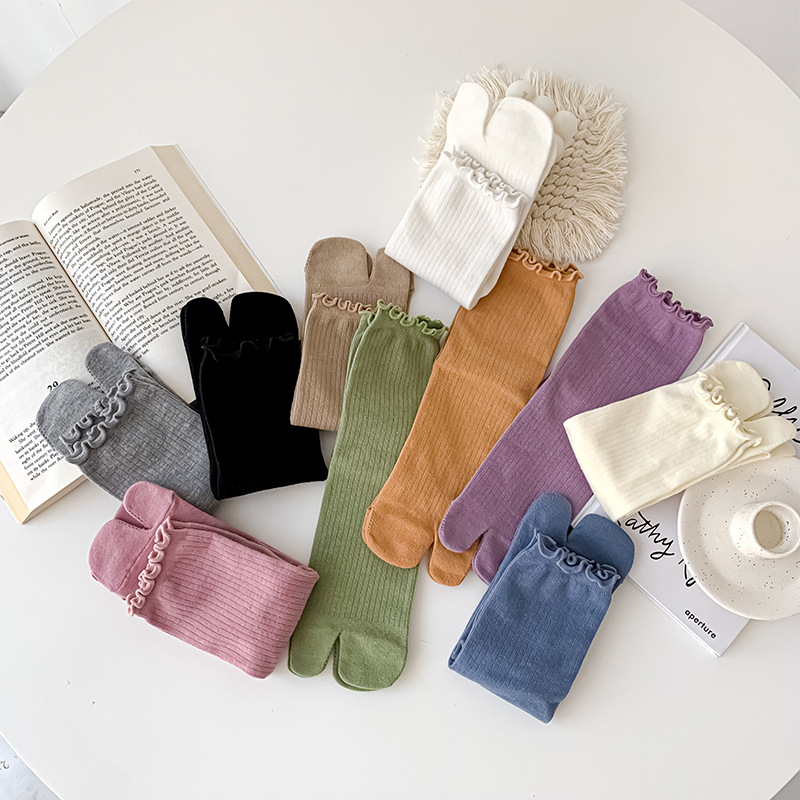 일본 조리 여성양말 패션 엄지발가락 비비드컬러 골지 프릴 타비양말 3켤레세트 10,900원