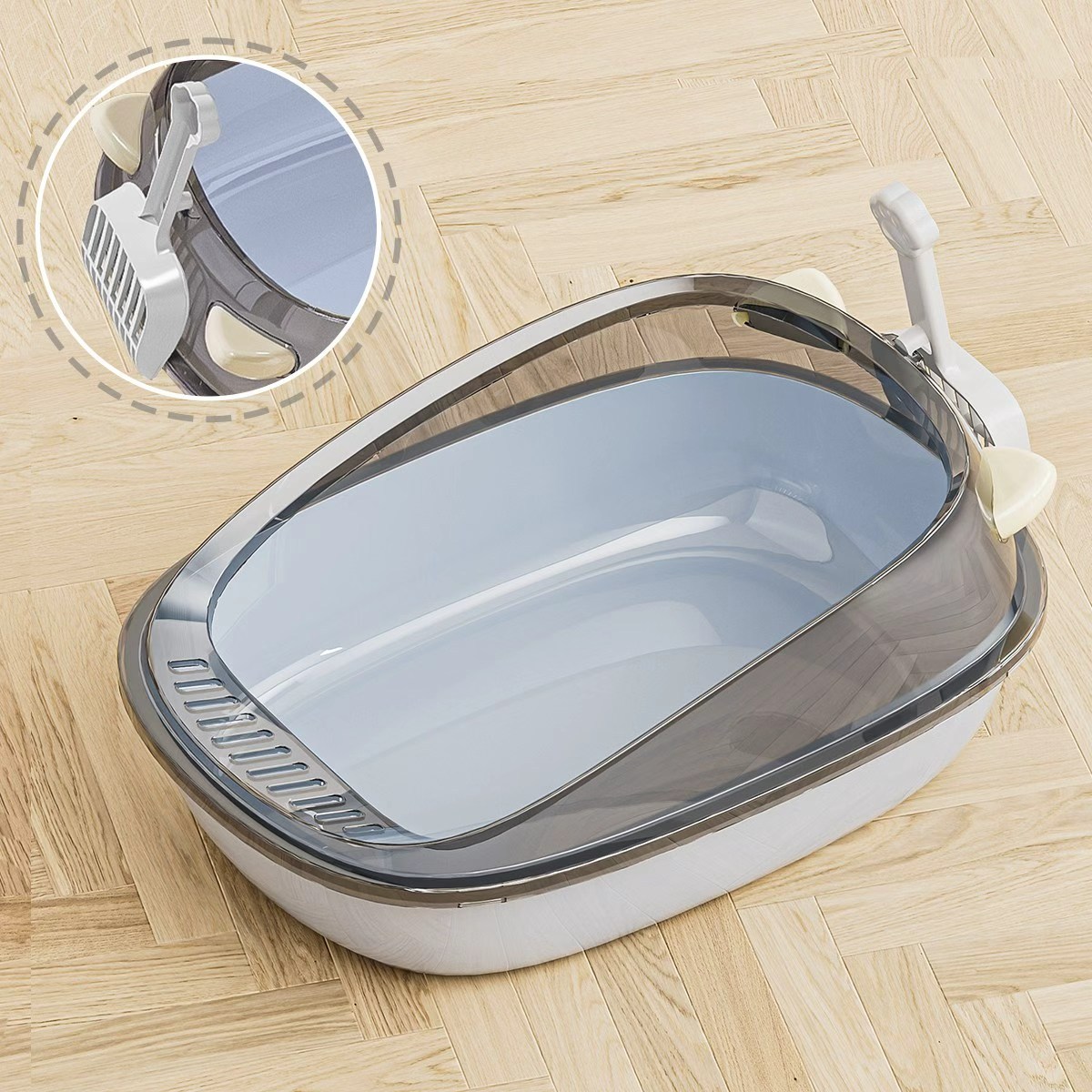 Sunghwi 고양이 귀 디자인 고양이 화장실 사막화방지 배변통 모래삽 세트, 1개, 그레이 24,620원