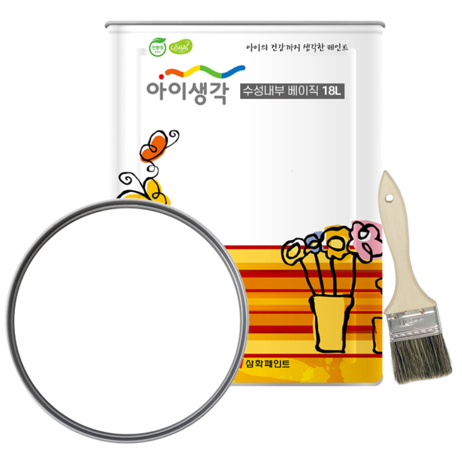 삼화페인트 아이생각 친환경 페인트 벽지 수성 내부 평붓 2인치 세트, 1세트, 18L, 화이트 89,900원