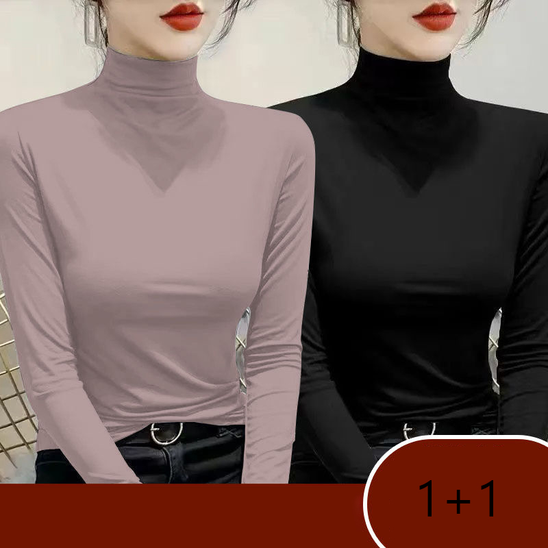 1+1 여자 목폴라티 빅사이즈 솔리드 반폴라 이너티 슬림 긴팔티 상의 봄 가을 여성 긴팔 티셔츠 CJJ 23,840원