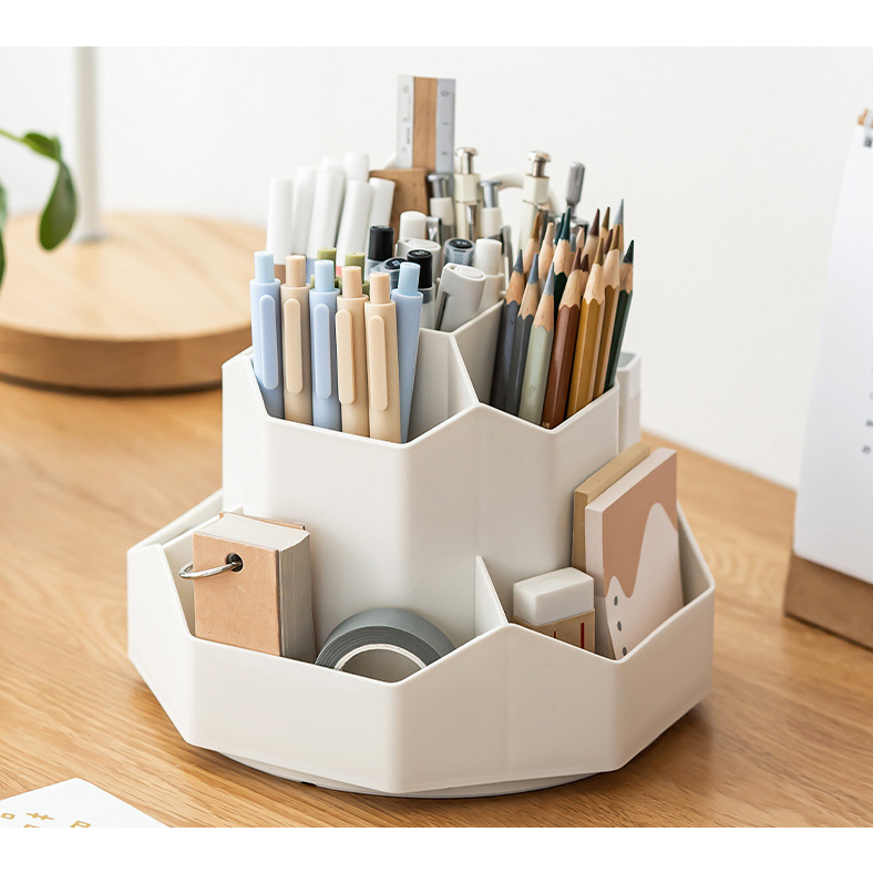 수수보따리 360도 회전 멀티수납 펜꽂이 대용량 연필꽂이 다용도수납 책상정리 사무실 필기구정리함 펜홀더, 화이트 10,900원