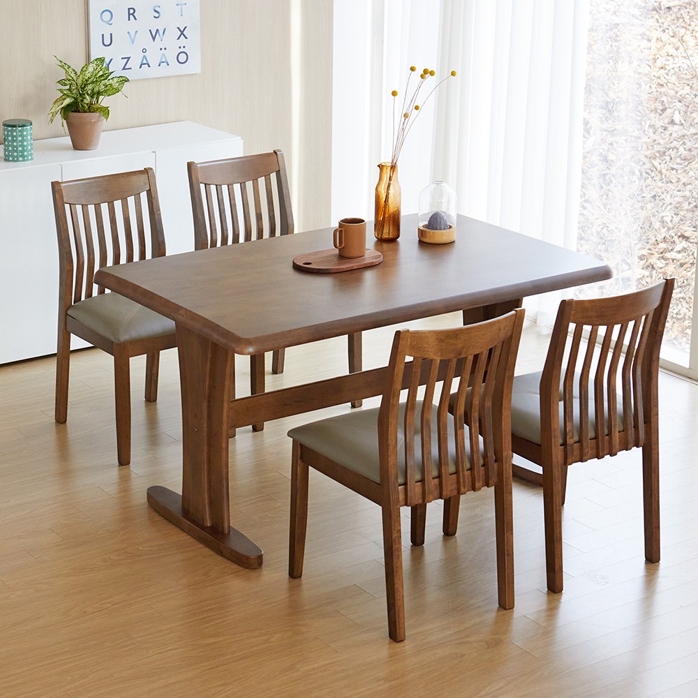 리비니아 빈센트 제노 4인용 원목 식탁세트/식탁+의자4개 2colors, 월넛 519,000원