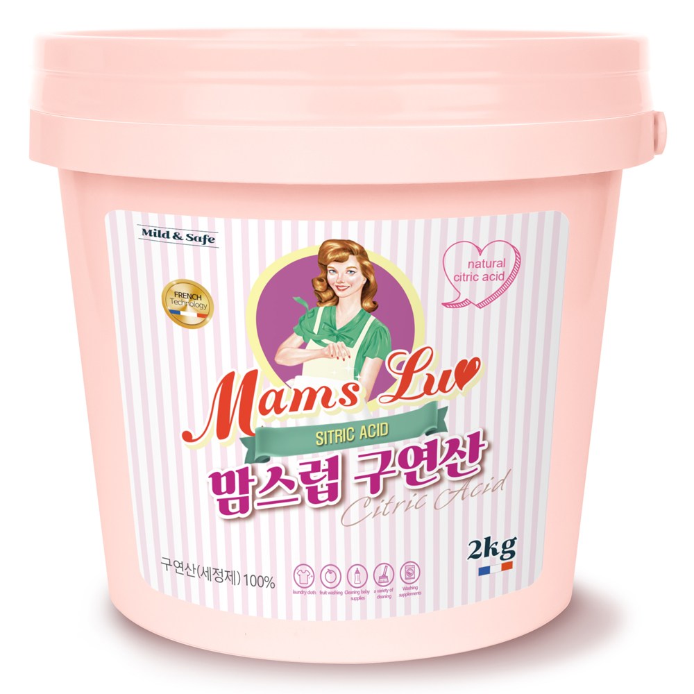 맘스럽 구연산 버킷 2kg 1등급 100%식품첨가물등급 프리미엄 무수구연산 세정제 찌든때 청소 다목적용 가루세제, 2kg, 1개 9,880원