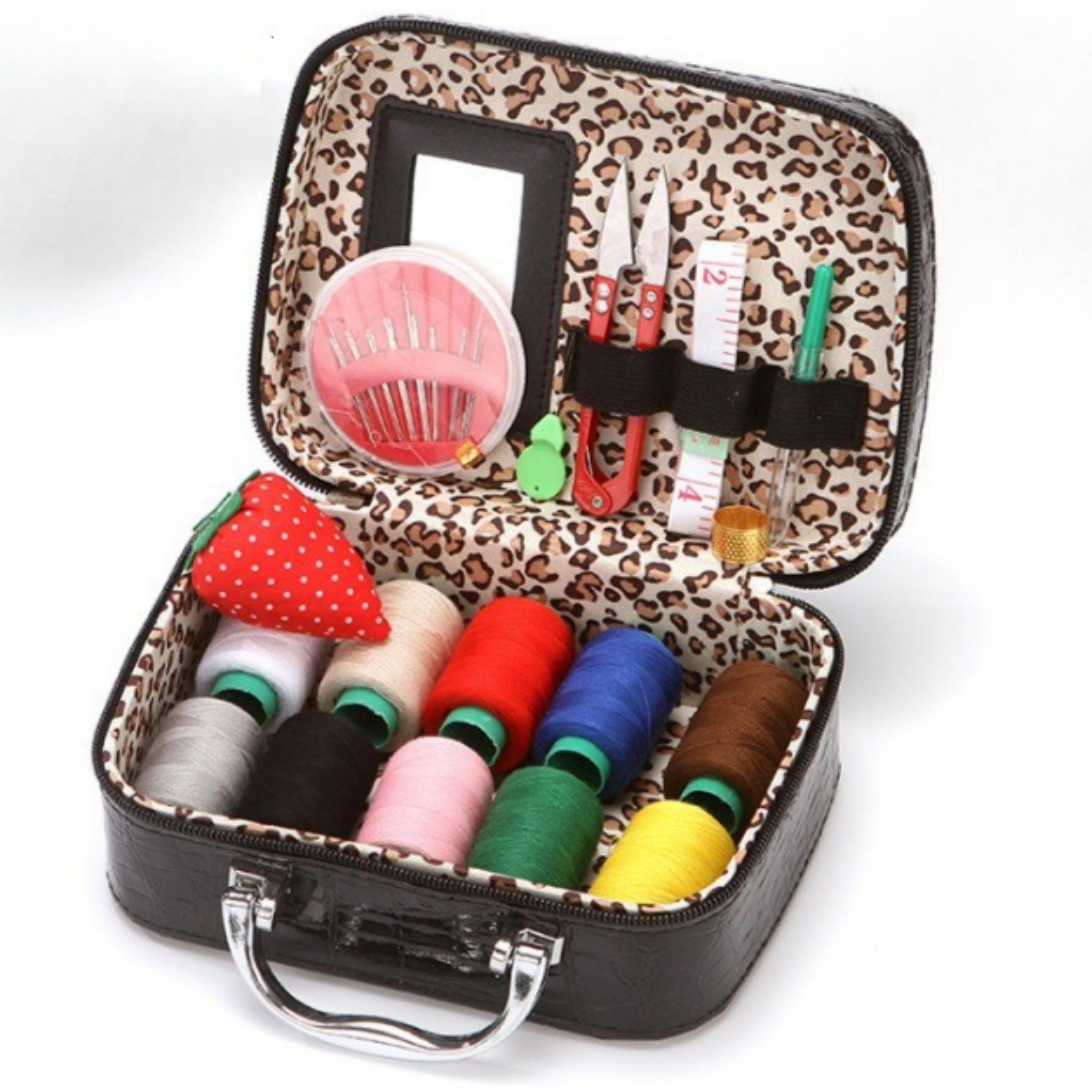 올템 레트로 바느질함 휴대용 가정용 반짇고리 세트, 1개, 블랙 18,000원