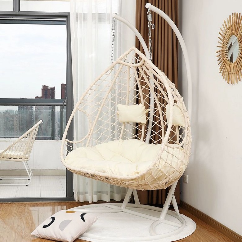 실내 그네의자 흔들그네의자 정원 흔들체어 미니안락의자, C 베이지화이트 2인용 더블 로드 378,500원