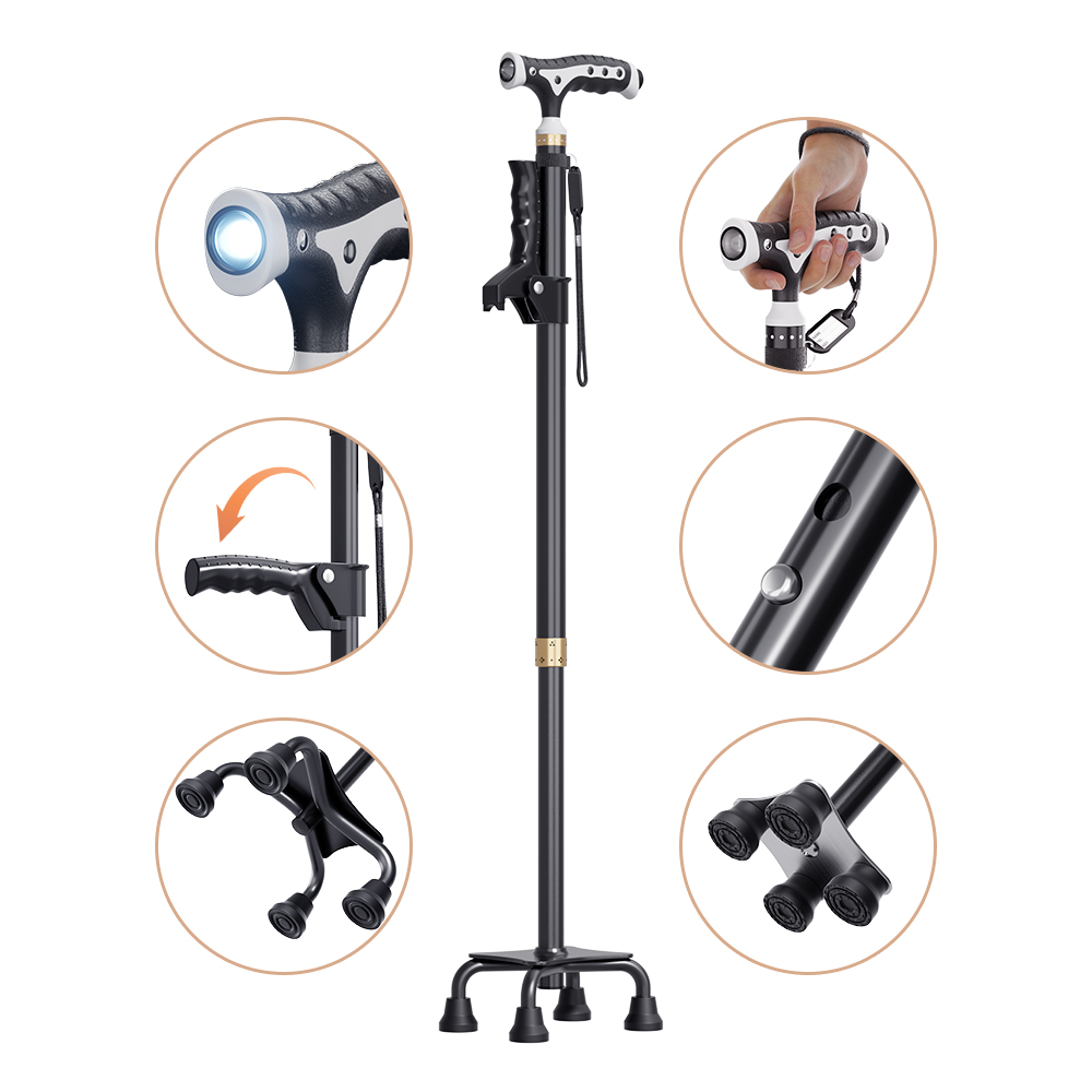 경량형 LED 조명 노인용 안정형 지팡이, 1개, 검정색 28,000원