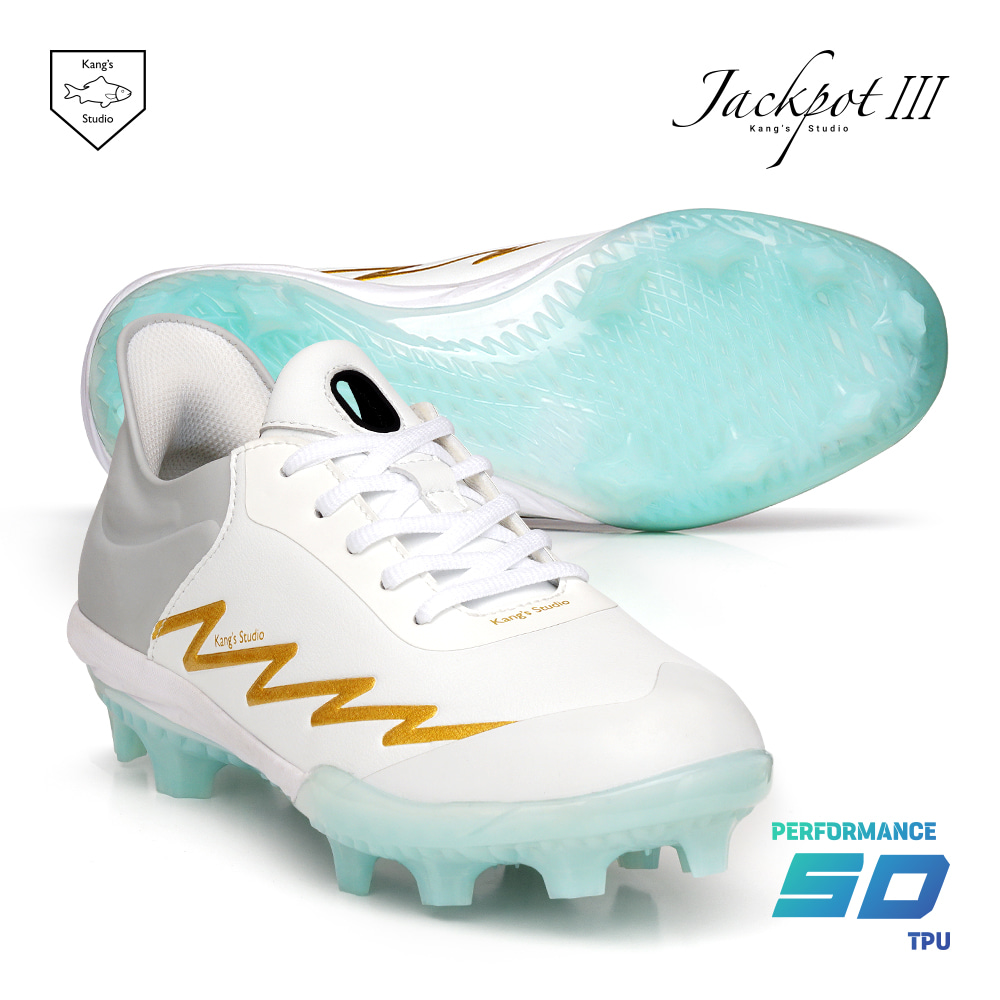 26년 캉스스튜디오 잭팟3 포인트스파이크 야구화 강스 포인트화 White & Gold - T01 74,820원