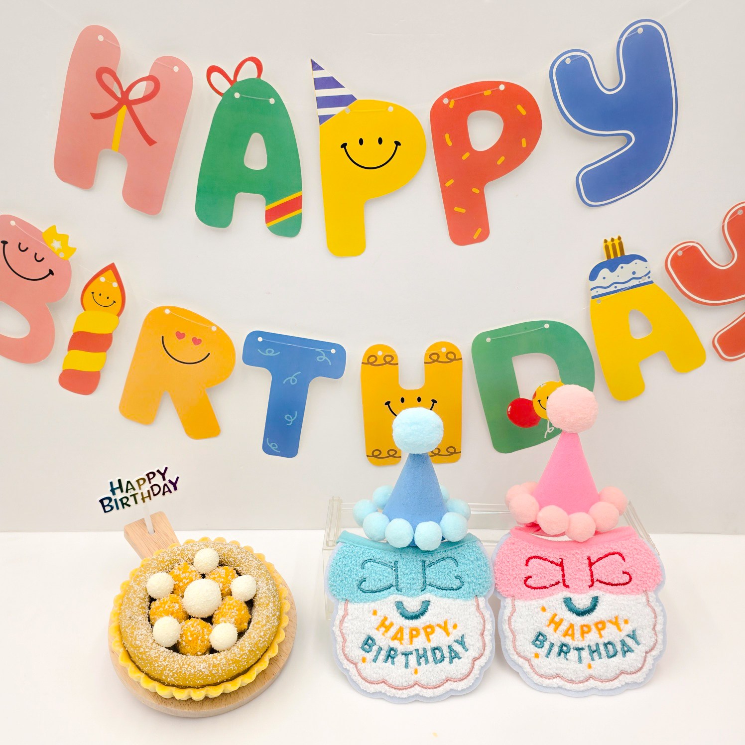 강아지케이크 생일파티상 4종 패키지 (케이크+모자&턱받이세트+가랜드+생일픽) 독특수제간식, 1세트, 100ml, 사이즈 대(핑크) 23,900원