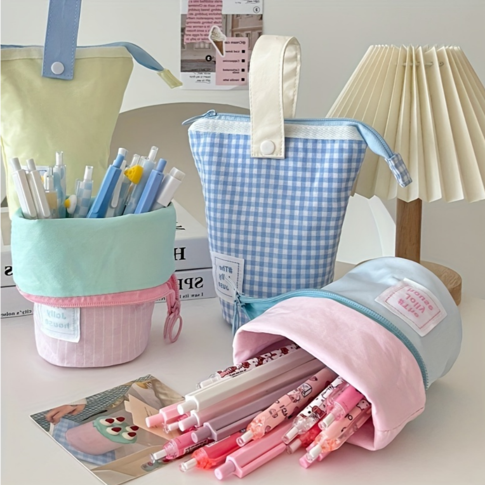 다용도 귀여운 체크 디자인 스탠딩 필통 케이스 7,700원