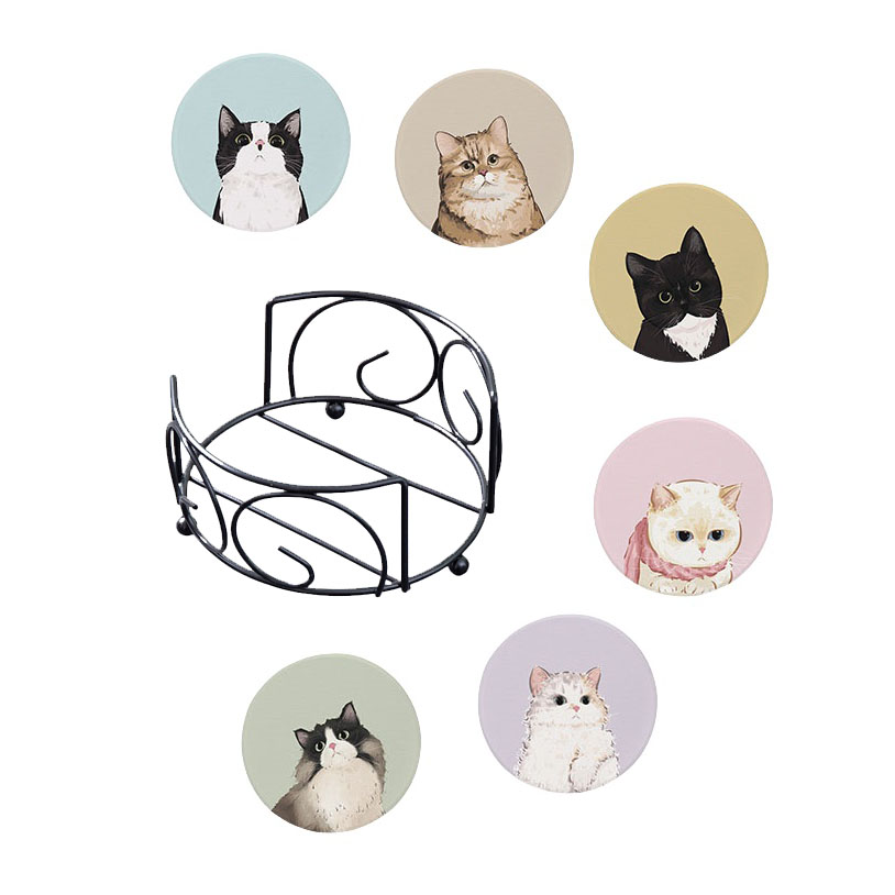 귀여운 고양이 티 코스터 규조토 컵받침 + 보관 트레이 세트 19,900원