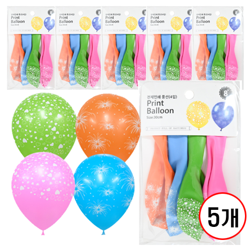 30cm 전체인쇄풍선(4입), 5개, 랜덤 20,400원