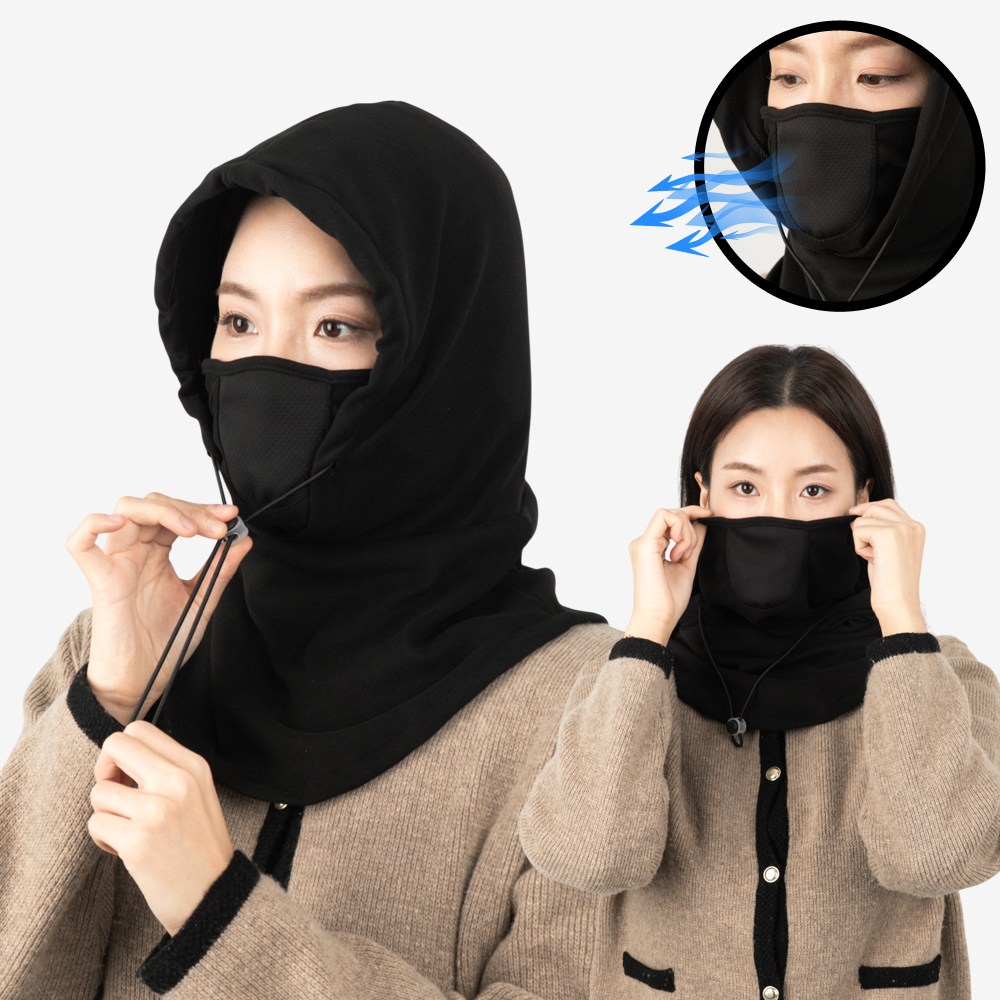 밍고쓰 숨쉬기 편한 후드넥워머 방한 바라클라바, 1개, 블랙 6,930원