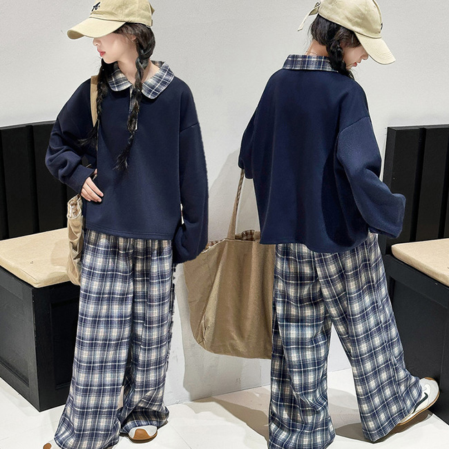 나나키즈 여아 봄 가을 주니어 상의 초등생 하의 세트 초중생 체크 카라티 맨투맨 긴팔 긴바지 초등생 상하세트   (77727) 40,800원