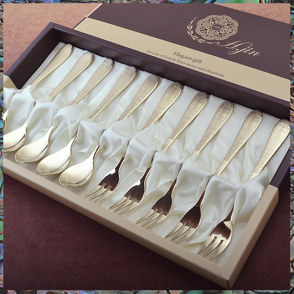 [H.jin 훈민정음 티타늄티스푼포크 10P세트] 외국인선물 한국전통선물 돌잔치답례품 결혼식답례품 해외바이어기념품 회사기업방문손님 관공서 산학협력단 결혼선물 집들이선물, 1set 26,000원