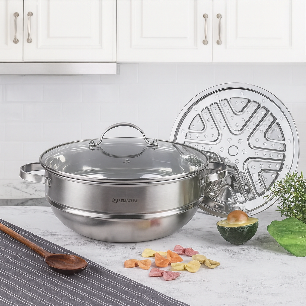 퀸센스 멀티 파티웍 32cm 인덕션 스텐 찜 전골 웍냄비 대형용 가정용 팬 26,250원