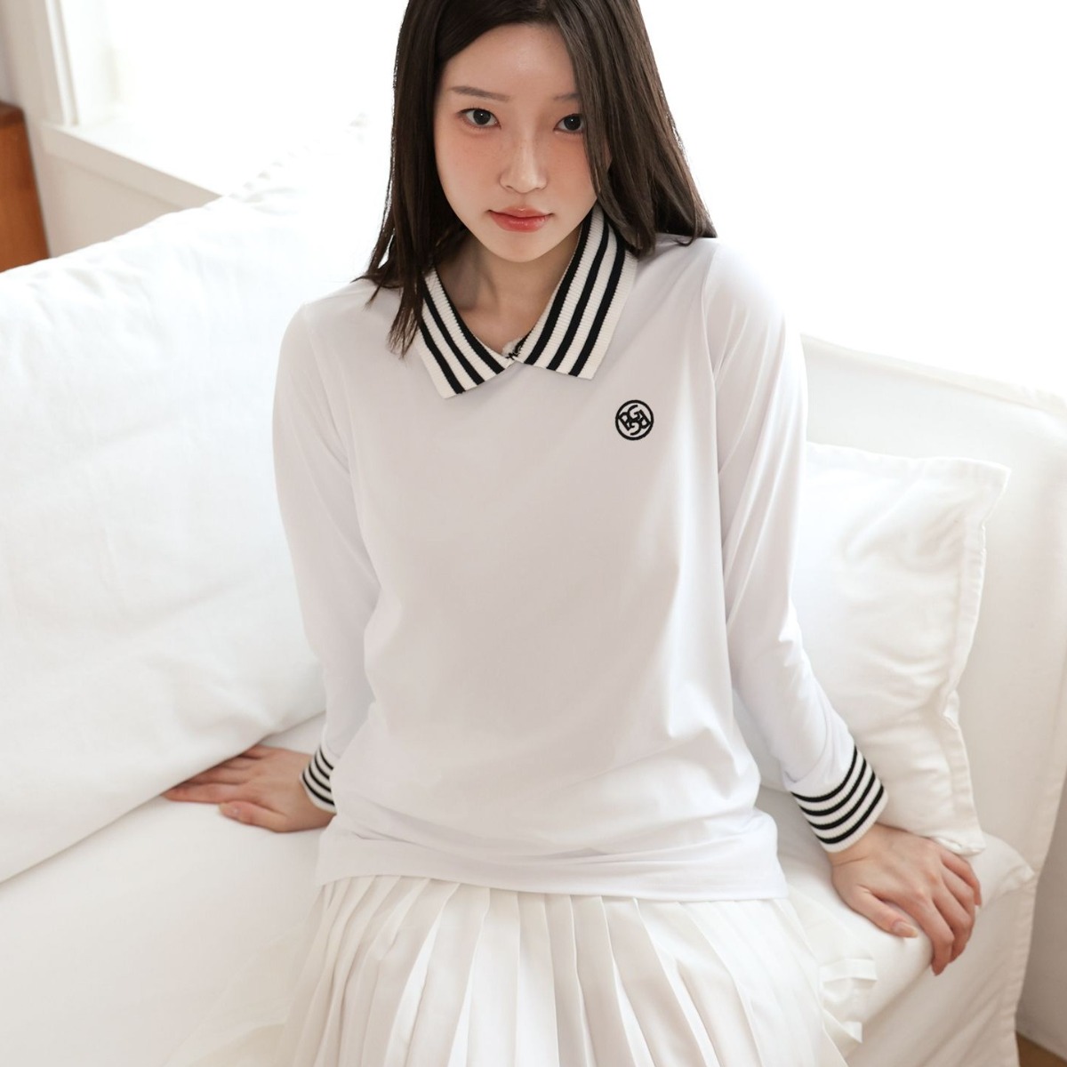 [PG]국산 여성골프웨어 세라 스트라이프 카라티 골프복 골프티셔츠 긴팔티 여자티셔츠 여성티셔츠 겨울 이너 여자골프티 42,000원