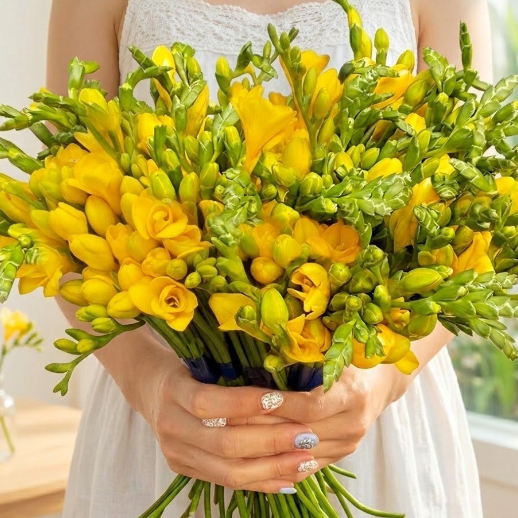 주말배송 신선 보냉포장 아르띠콜로 프리지아 생화 꽃 (줄기 물올림 후 발송), 100개, 노랑 꽃 송이수 49,900원