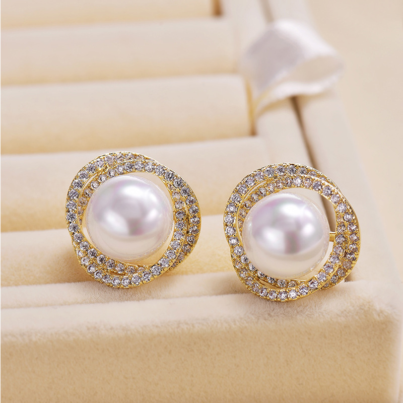 NXNA 14K 골드 큐빅 스파이럴 진주 귀걸이 빈티지 고급스러운 천연 진주 우아한 여성용 이어링 도금 파티용 CS-EH008 47,570원