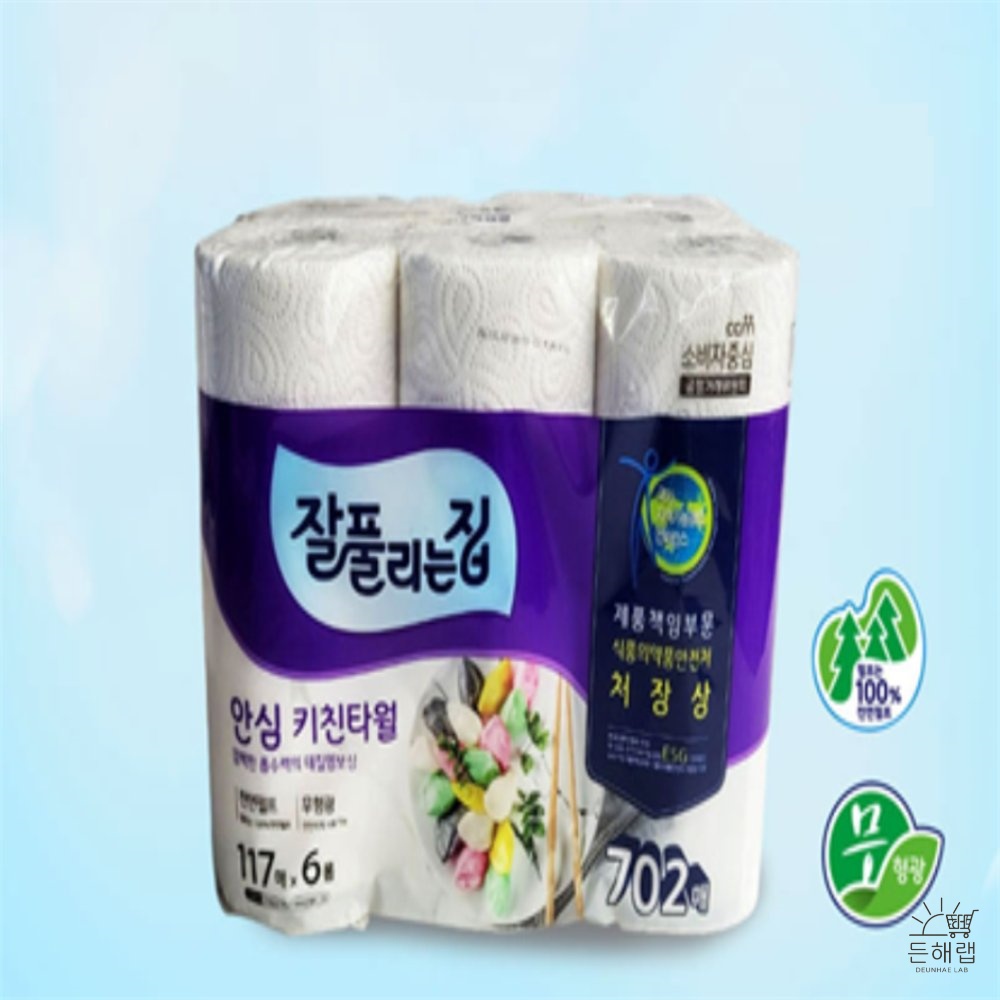 미래생활 잘풀리는집 안심 키친타월 117매 x 6롤 702매 엠보싱 흡수력 펄프 안전성, 1개 7,900원